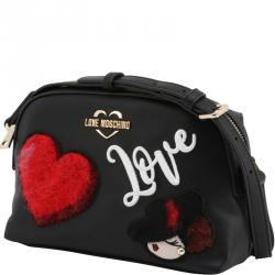 Pre Owned Love Moschino Black Faux Leather Applique Crossbody Bag