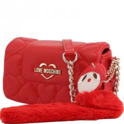 Pre Owned Love Moschino Red Faux Leather Heart Embossed Crossbody Bag