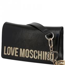 Pre Owned Love Moschino Black Faux Shiny Leather Crossbody Bag