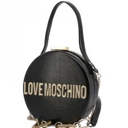 Pre Owned Love Moschino Black Faux Shiny Leather Round Crossbody Bag