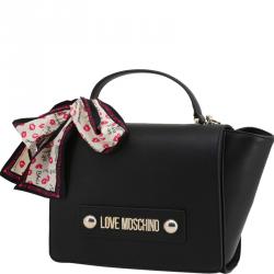 Pre Owned Love Moschino Black Faux Leather Scarf Top Handle Bag