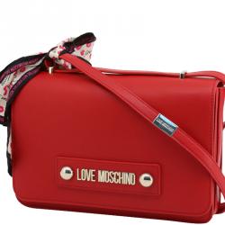 Pre Owned Love Moschino Red Faux Leather Scarf Flap Shoulder Bag