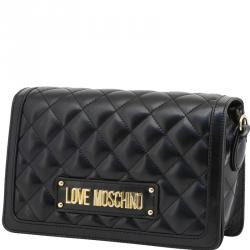 Pre Owned Love Moschino Black Quilted Faux Leather Crossbody Bag