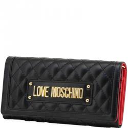 Pre Owned Love Moschino Black Quilted Faux Leather WOC Clutch Bag