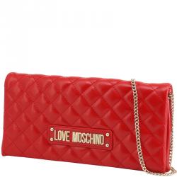 Pre Owned Love Moschino Red Quilted Faux Leather Clutch Bag