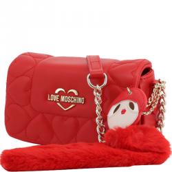 Love Moschino Red Faux Leather Heart Embossed Crossbody Bag