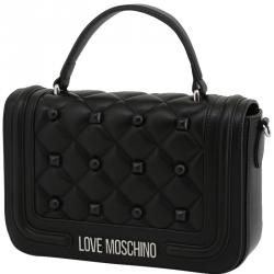 Pre Owned Love Moschino Black Quilted Faux Leather Studded Top Handle Bag