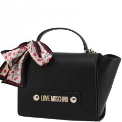 Pre Owned Love Moschino Black Faux Leather Scarf Top Handle Bag