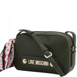 Pre Owned Love Moschino Dark Green Faux Leather Scarf Crossbody Bag