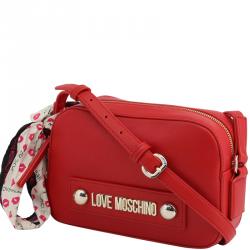 Pre Owned Love Moschino Red Faux Leather Scarf Crossbody Bag