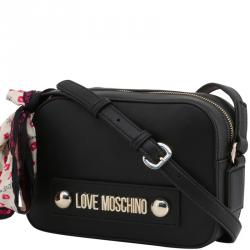 Pre Owned Love Moschino Black Faux Leather Scarf Crossbody Bag