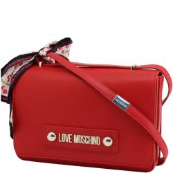 Pre Owned Love Moschino Red Faux Leather Scarf Flap Shoulder Bag