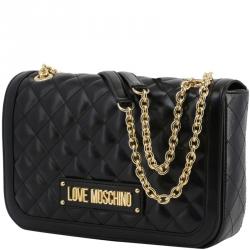 Pre Owned Love Moschino Black Quilted Faux Leather Chain Shoulder Bag