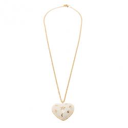 Pre Owned Moschino Moon and Stars Heart White Pendant Necklace