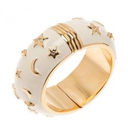 Pre Owned Moschino Moon and Stars Wide White Bangle 17CM