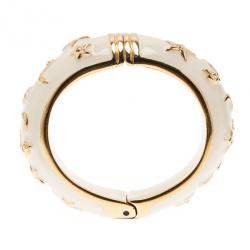 Pre Owned Moschino Moon and Stars Wide White Bangle 17CM