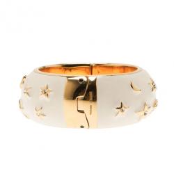 Pre Owned Moschino Moon and Stars Wide White Bangle 17CM