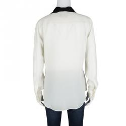 Pre Owned Moschino Cream Silk Contrast Bow Collar Detail Long Sleeve Shirt M