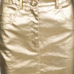 Pre Owned Moschino Couture Gold Foil Coated Denim Skirt S