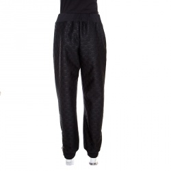 Pre Owned Moschino Couture Black Logo Embossed Jacquard Jogger Pants L