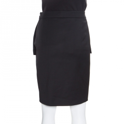 Pre Owned Moschino Couture Black Wool Zip Detail Peplum Skirt M