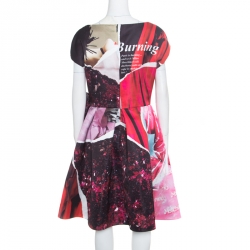 Pre Owned Moschino Couture Multicolor Editorial Print Duchess Bow Detail Cap Sleeve Dress L