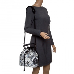 Moschino White Printed PVC Sketch Drawstring Hobo