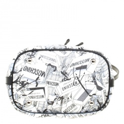 Moschino White Printed PVC Sketch Drawstring Hobo
