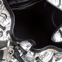 Moschino White Printed PVC Sketch Drawstring Hobo