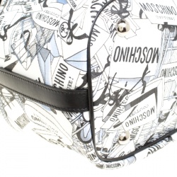 Moschino White Printed PVC Sketch Drawstring Hobo