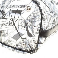 Moschino White Printed PVC Sketch Drawstring Hobo