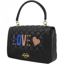 Pre Owned Love Moschino Black Faux Quilted Leather "LOVE" Top Handle Bag