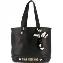 Pre Owned Love Moschino Black Leather Scarf Shopper Tote