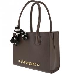Pre Owned Love Moschino Grey Leather Scarf Double Handle Tote