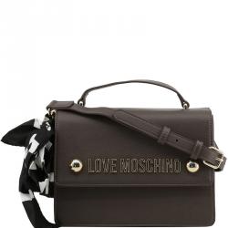 Love Moschino Grey Leather Scarf Top Handle Bag