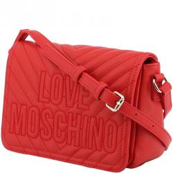 Pre Owned Love Moschino Red Quilted Leather Logo Shoulder Bag