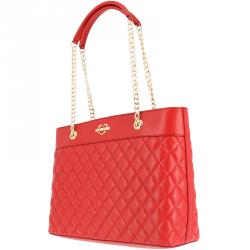 Pre Owned Love Moschino Red Faux Quilted Leather Chain Shopper Tote
