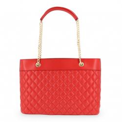 Pre Owned Love Moschino Red Faux Quilted Leather Chain Shopper Tote