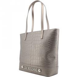 Pre Owned Love Moschino Grey Faux Croc Embossed Leather Shopper Tote