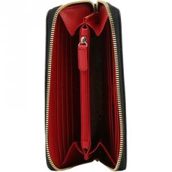 Pre Owned Love Moschino Black Leather PEACE Zip Around Wallet