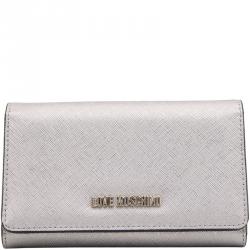 Pre Owned Love Moschino Silver Faux Leather Continental Wallet