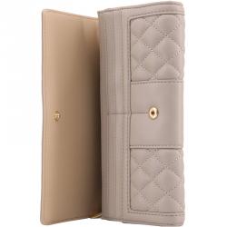 Pre Owned Love Moschino Taupe Quilted Leather WOC Clutch Bag