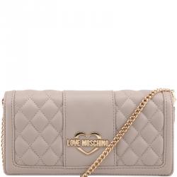 Pre Owned Love Moschino Taupe Quilted Leather WOC Clutch Bag
