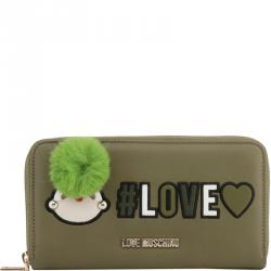 Pre Owned Love Moschino Green Faux Leather Zip Around Wallet