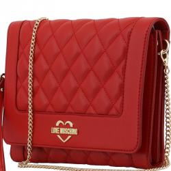Pre Owned Love Moschino Red Quilted Leather Wristlet Chain Clutch Bag