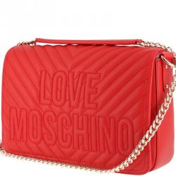 Pre Owned Love Moschino Red Quilted Leather Logo Chain Shoulder Bag