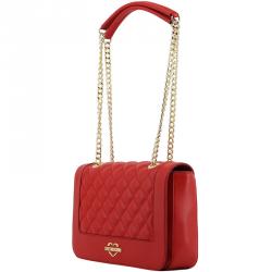 Pre Owned Love Moschino Red Quilted Leather Chain Flap Bag