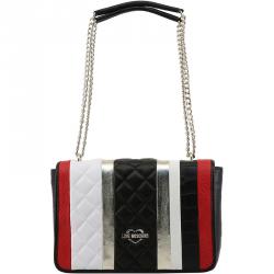 Pre Owned Love Moschino Multicolor Embossed Quilted Leather Flap Bag