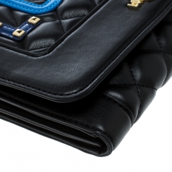 Pre Owned Love Moschino Black Quilted Synthetic Leather Love Chain Flap Shoulder Bag