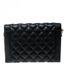 Pre Owned Love Moschino Black Quilted Synthetic Leather Love Chain Flap Shoulder Bag